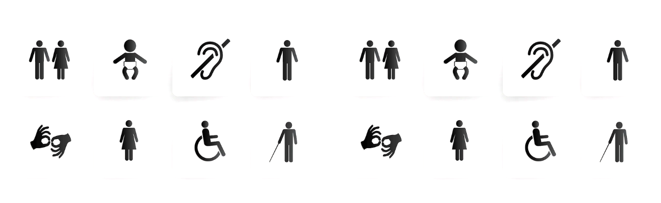 Ícones gráficos mostrando diversos tipos de situações para PCD