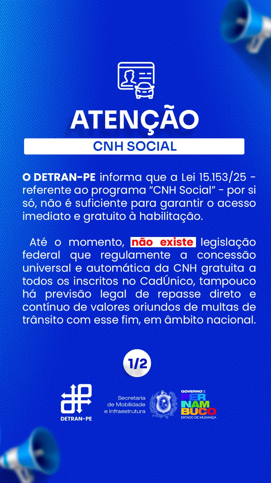 Informativo sobre legislação da gratuidade da CNH Social pelo DETRAN-PE, parte 1