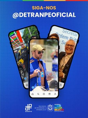 Arte mostrando um smartphone que exibe o instagram do DETRAN-PE
