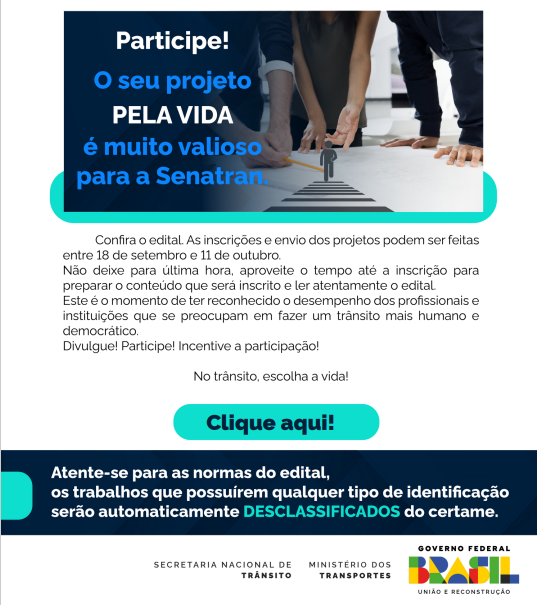 Imagem com texto e link sobre o Prêmio Senatran 2023