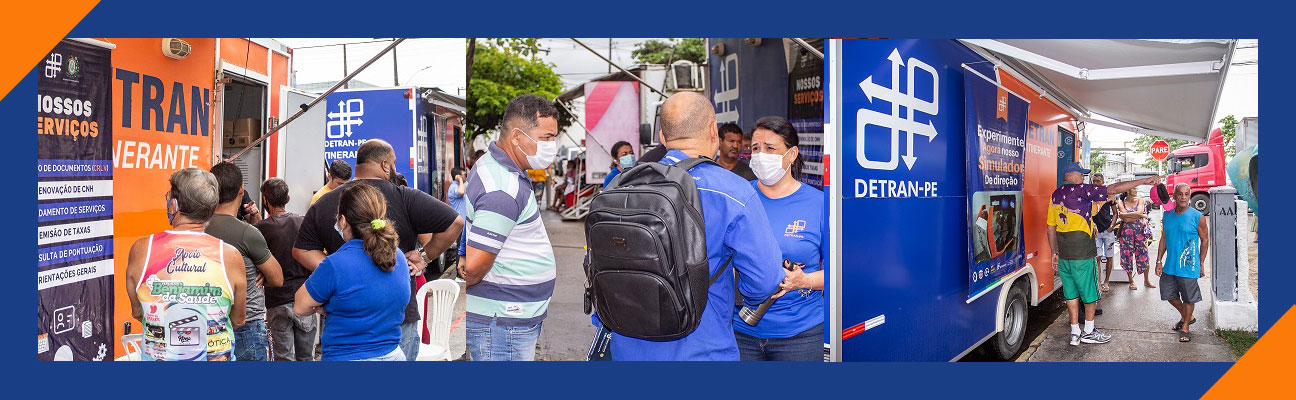 Pessoas em frente a unidade do Detran Itinerante